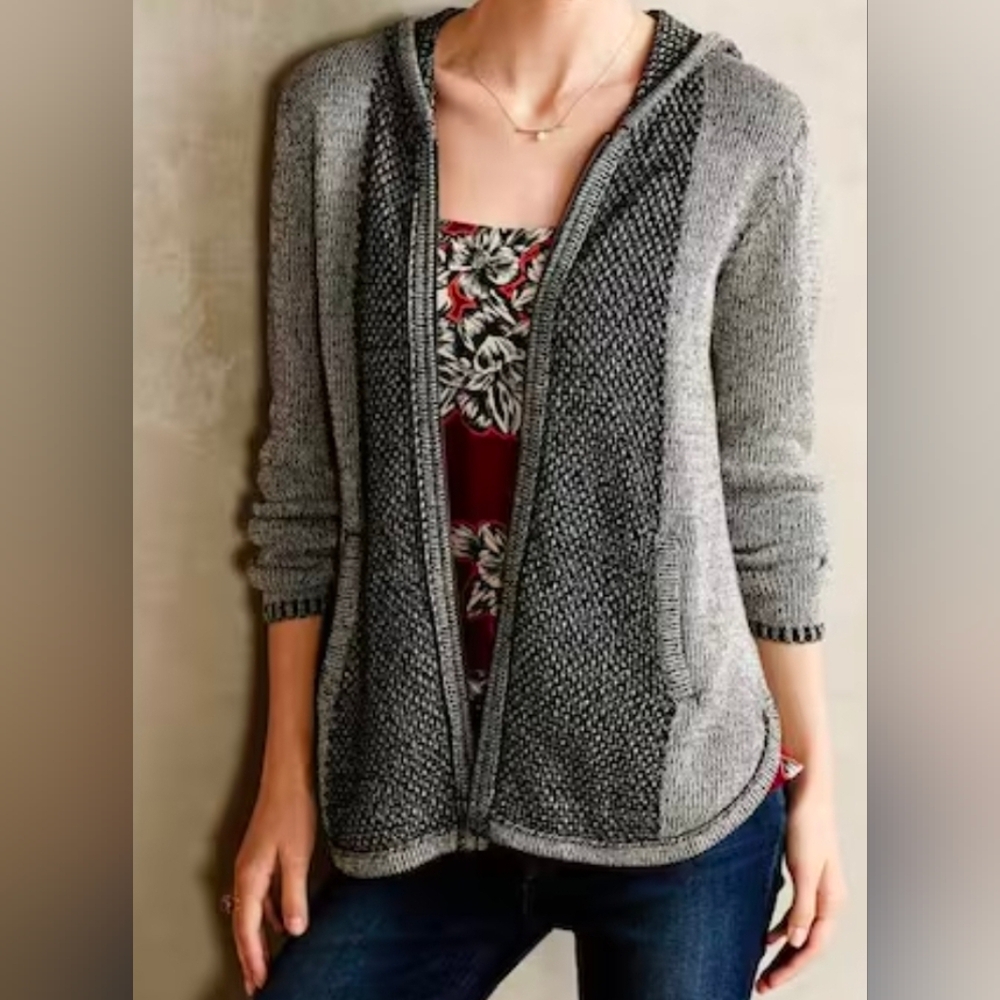 Anthropologie Sparrow Women's Gray Hooded Zip-up Cardigan Sweater Sz Medium